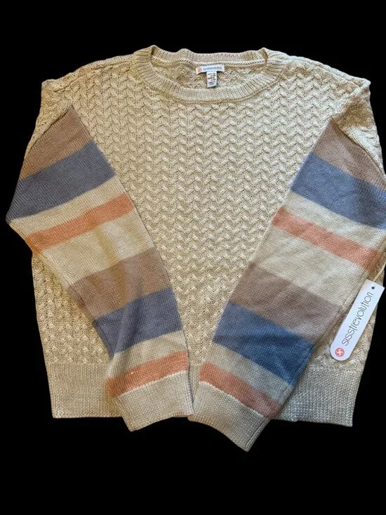 Sisstrevolution Cable Knit Sweater XS – Cozy Surf‑Inspired Striped Sleeves - Picture 4 of 7